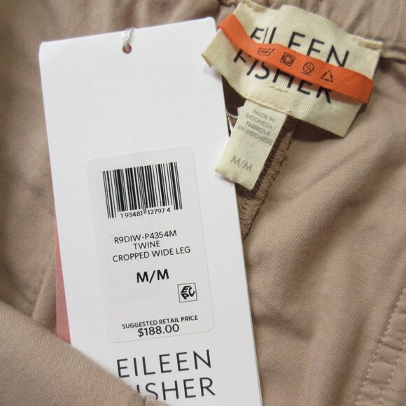 NWT Eileen Fisher Unisex Cropped Wide Leg in Twine Brushed Organic Cotton Pant M - Picture 8 of 10